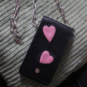 NWT Pink Heart Vegan Leather Phone Holster Bag.
